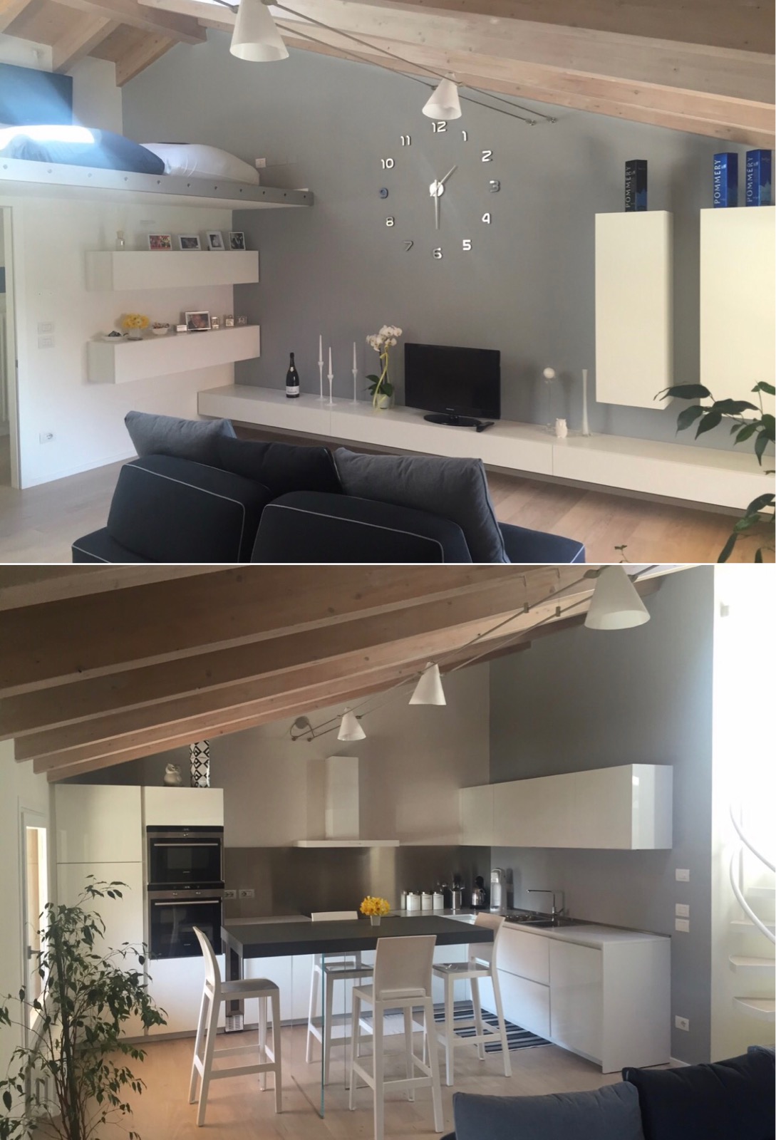CASA PRIVATA RIVA DEL GARDA cucina laccato lucido, tavolo Air di Lago, soggiorno laccato.