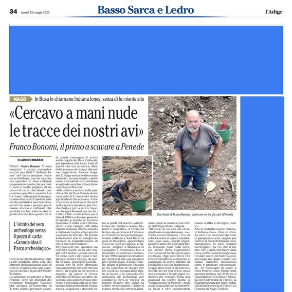 Franco Bonomi, l'Indiana Jones della Busa - Articolo del quotidiano L'Adige del 26 maggio 2023