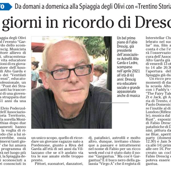 Dicono di noi - Articolo di presentazione del Festival sull'Adige, giovedì 12 ottobre 2023