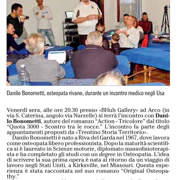Incontri - Articolo del quotidiano L'Adige del 28 maggio 2024, incontro con Danilo Bonometti