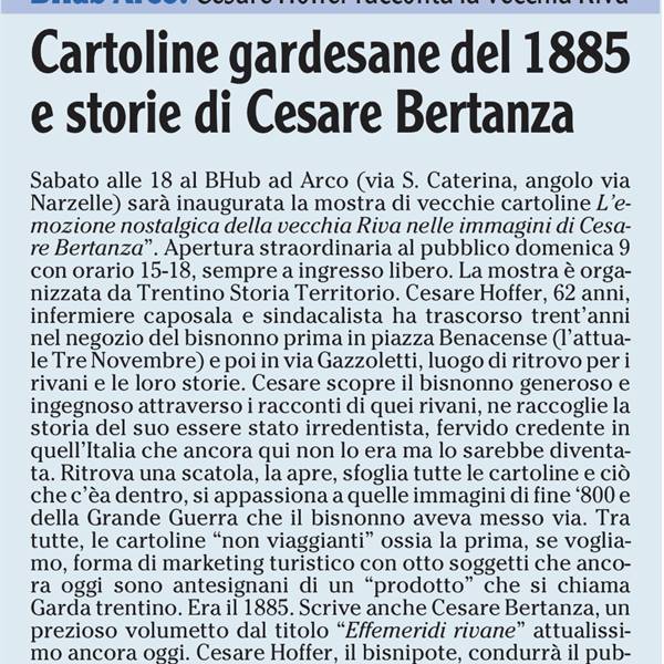 Quotidiano L'Adige, giovedì 6 giugno 2024 - Presentazione della mostra di Cesare Hoffer a B-Hub, Arco